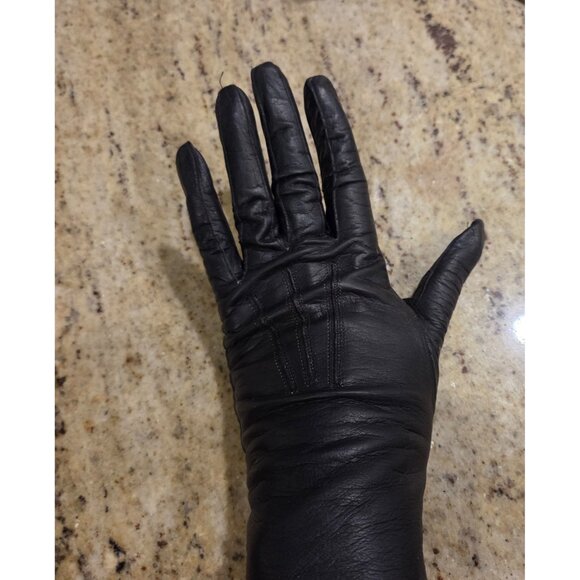 Vintage Womens Size M 7 Black Leather Formal 10.5" Long Gloves Kerrybrooke - Picture 12 of 16